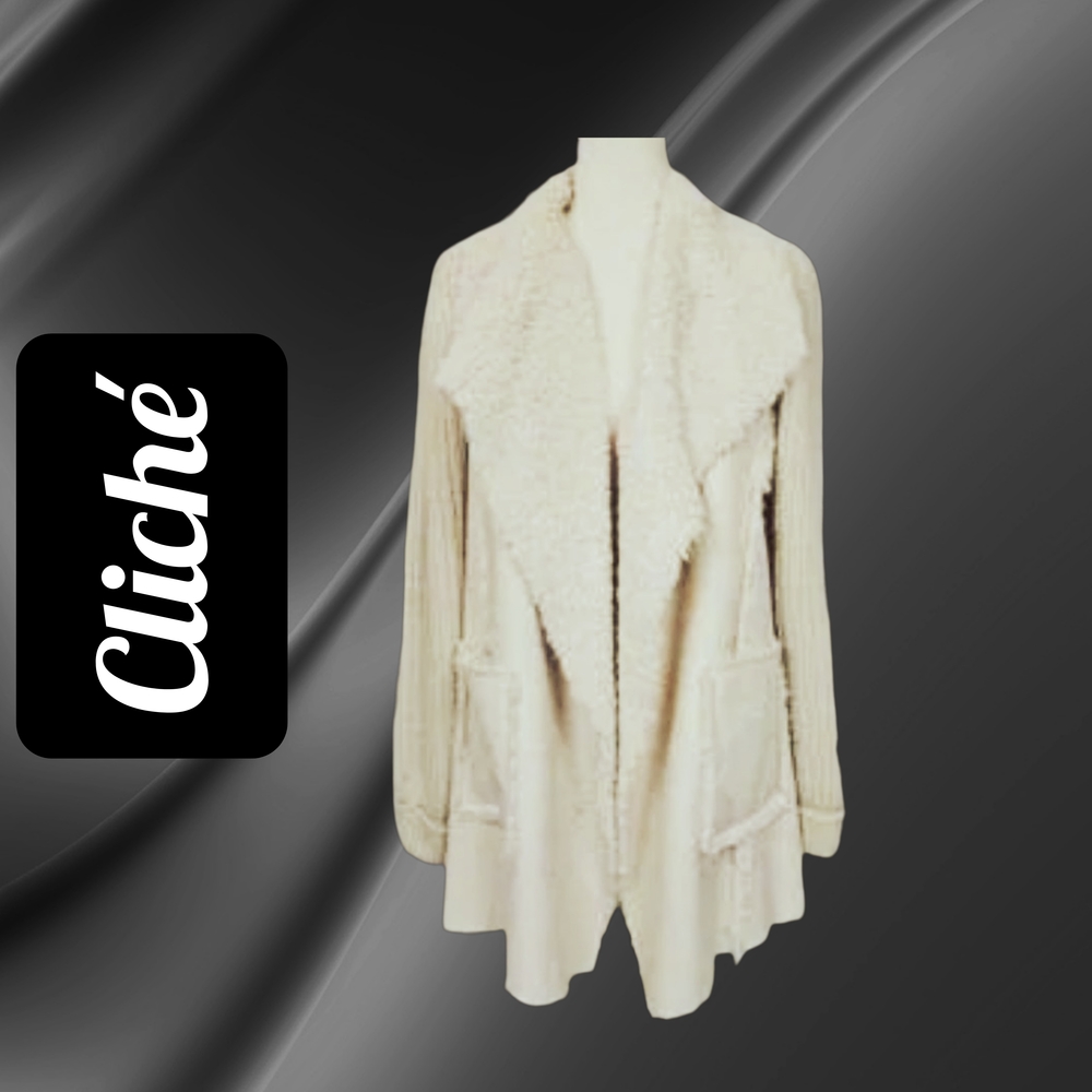 Cliché Battleship Beige and Bone Cardigan/Sweater. Size S.